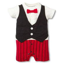 Load image into Gallery viewer, Cotton Baby Boy Rompers Bow Tie Decorate Short Sleeve Baby Boy Jumpsuits Little Gentleman Style Summer Baby Boy Rompers