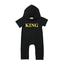 Load image into Gallery viewer, 2018 Newborn Baby Boy Clothes King letter Print Romper Infant Baby Boy Jumpsuit Black Hooded Outfit Cotton baby boy Clothing