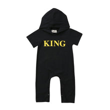 Load image into Gallery viewer, 2018 Newborn Baby Boy Clothes King letter Print Romper Infant Baby Boy Jumpsuit Black Hooded Outfit Cotton baby boy Clothing