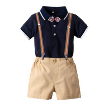 Load image into Gallery viewer, Toddler baby clothes boy summer baby boy clothes Gentleman Bowtie Short Sleeve Shirt+Overall Shorts baby boy easter boys outfits
