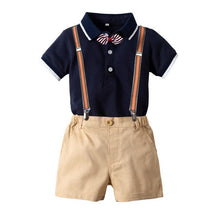 Load image into Gallery viewer, Toddler baby clothes boy summer baby boy clothes Gentleman Bowtie Short Sleeve Shirt+Overall Shorts baby boy easter boys outfits